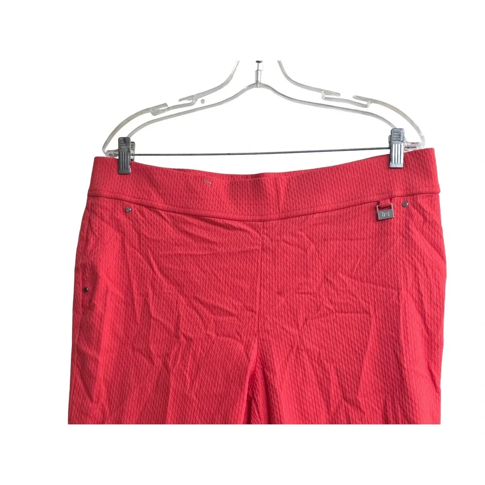 Raphaela by Brax Womens Red Textured Pull On Crop Pants Size 16 Elastic Waist c9